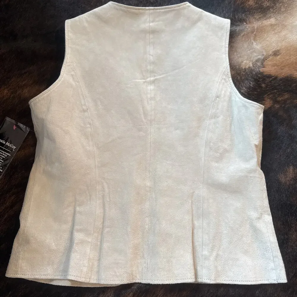 Rare NWT VTG Pamela McCoy Suede Fringe Vest Boho Western Cowgirl Beige Medium